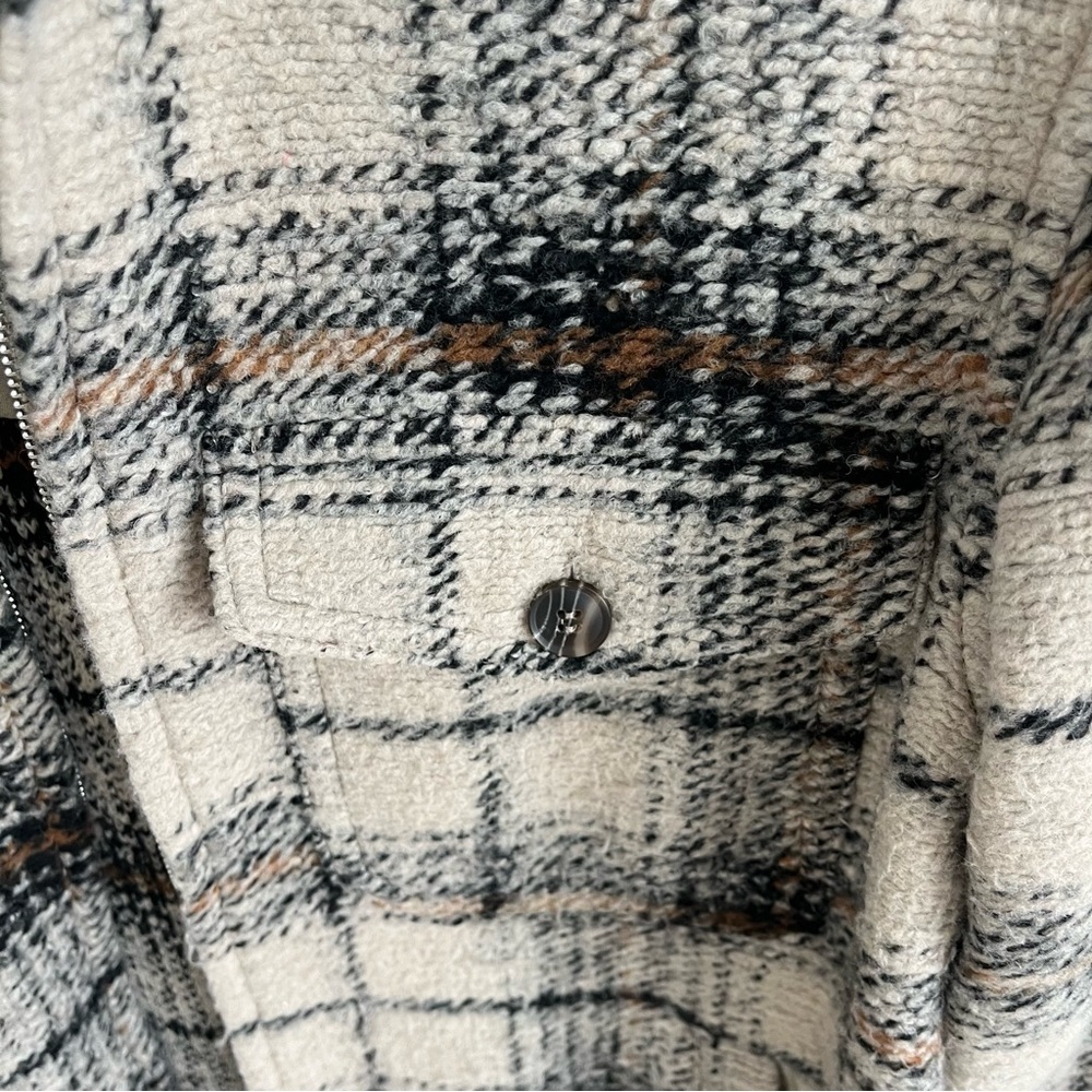Joie Plaid Wool Blend Jacket Coat Zip Front Neutral Check Size Small - Picture 6 of 7